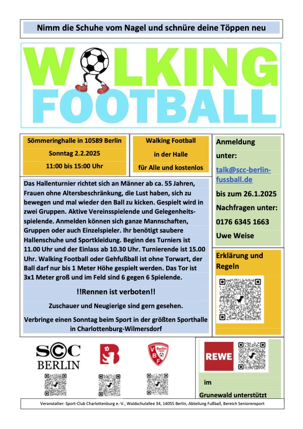Flyer mit Ankündigung zum WalkingFootball-Turnier am 02.02.